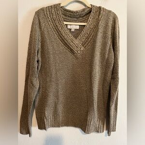3/$20 Carolyn Taylor Brown Marked Knit V-Neck Sweater Large